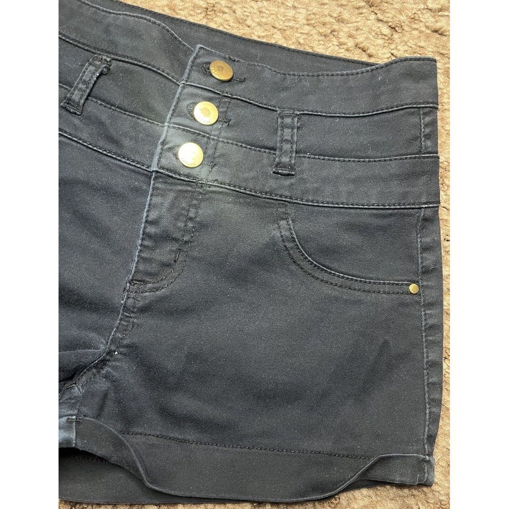 Refuge Short Shorts‎ Womens 6 Black Gold Button Cotton Blend Faux Pockets - Picture 5 of 7